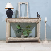 Indian Hand Carved Solid Wood Console Table 130X60X93 Cm Bleach